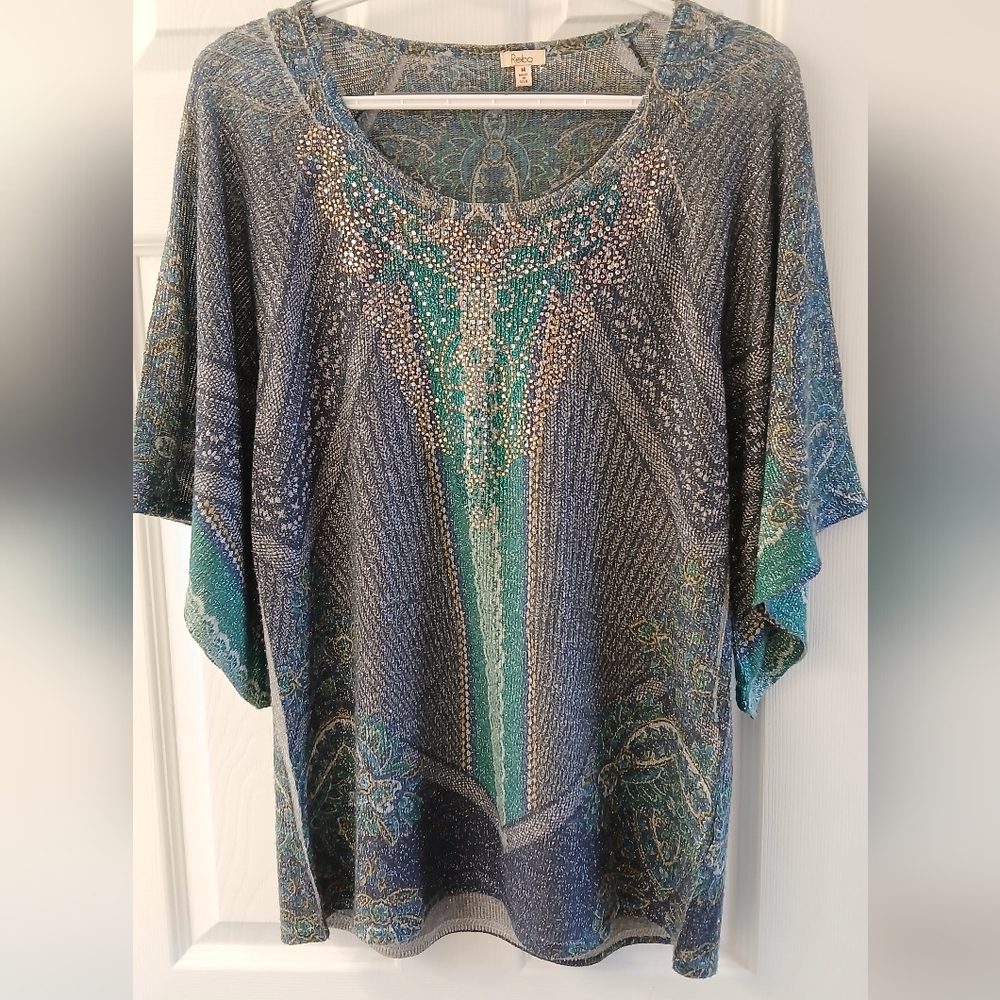 Reba Metallic Jeweled Lightweight Sweater – Size M – Made in USA